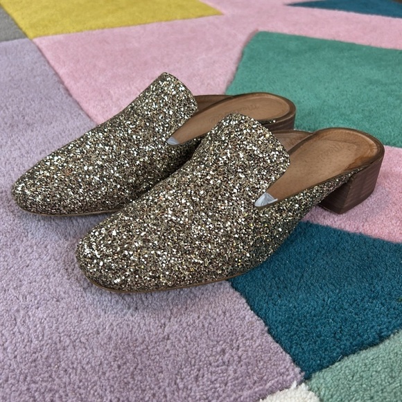 Madewell Willa Gold Glitter Heeled Loafer Mule Slip Ons - Picture 4 of 17